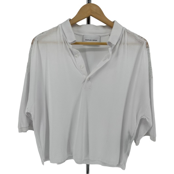 The Kooples Sport White Lace Inset Pique Polo Shirt Short Sleeve size 1/Small - Picture 2 of 12